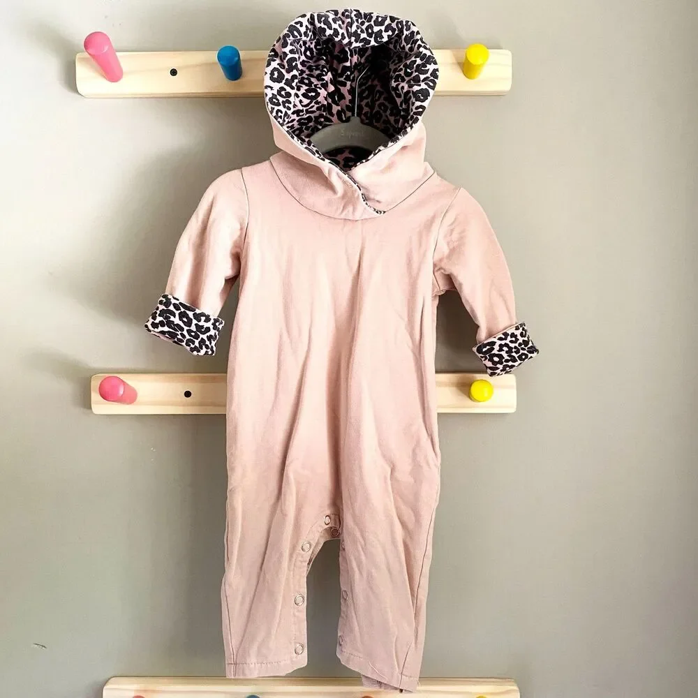 Dusty Pink + Black Leopard Print Detail Fall Body Suit from Dressupbaby UK